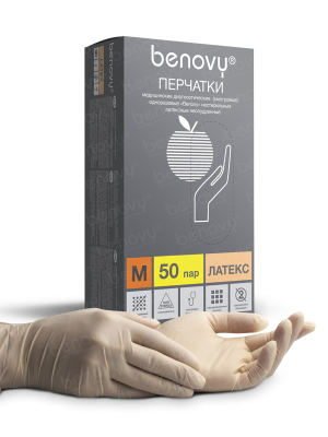 BENOVY / Перчатки латексные, неопудренные, натуральные, 50 пар в упак. S купить оптом в Твери